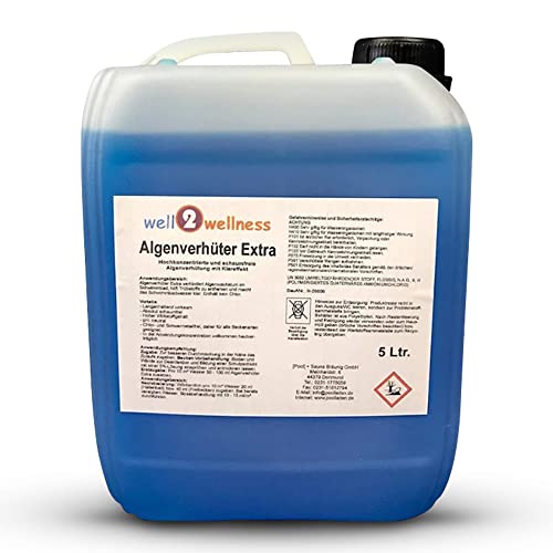 well2wellness Algenvernichter Extra 5 Liter - Hochkonzentriertes Schaumfreies Algizid - Vernichtet Alle Formen von Algen - mit Klärender Wirkung - Lang Anhaltende Formel - Frei von Schwermetallen von well2wellness