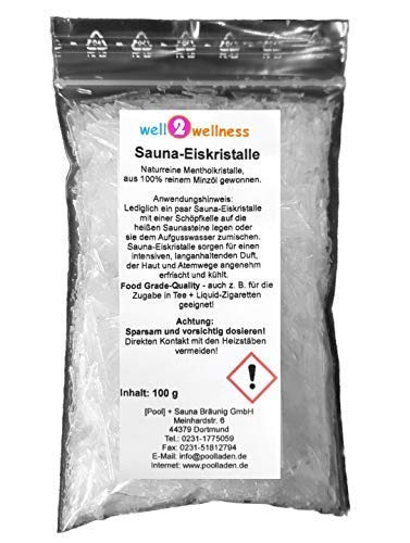 Sauna - Eiskristalle/Menthol - Kristalle im 100g Beutel - aus 100% reinem Minzöl Sauna - Eiskristalle/Menthol - Kristalle im 100g Beutel - aus 100% reinem Minzöl von well2wellness