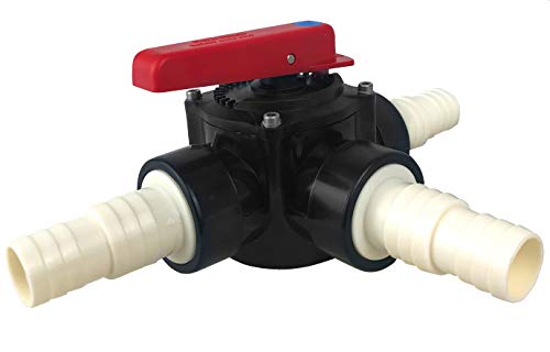 well2wellness® PVC 3-Wege Zylinderhahn Drehscheibenventil 50mm + 3 Schlauchtüllen gerippt 32-38mm von well2wellness