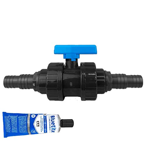 well2wellness® PVC 2-Wege Kugelhahn mit Griff und Klebemuffe 50mm plus 2 x PVC Druckschlauchtülle 32-38 mm mit 125ml PVC Kleber von well2wellness