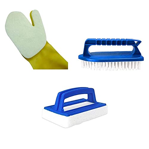 well2wellness® Poolreiniger Set 2 - Reinigungsbürste mit Griff und weißen Borsten + Pool Reinigungspad/Handpad mit Griff und Pool Reinigungshandschuh von well2wellness