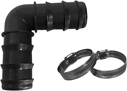 well2wellness® Schlauchverbinder 90° Winkel gerippt, schwarz - 32 mm + 2 Schlauchschellen von well2wellness