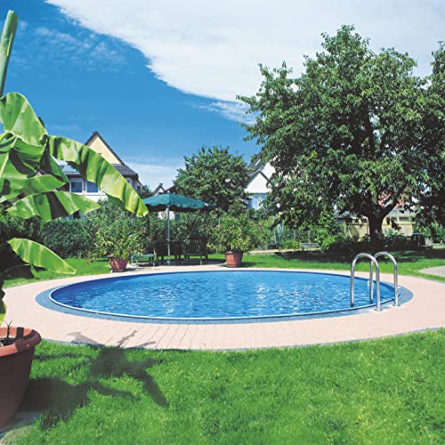 well2wellness® Sunny Pool 350x150 cm Rundbecken Set | Schwimmbecken | Relax Pool | Rundpool | Stahlwandpool | Komplettset | Innenhülle blau 0,6mm | PVC-Handlauf von well2wellness