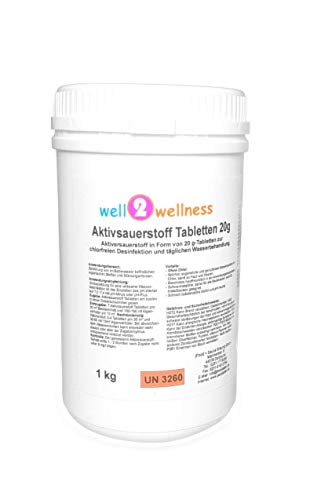 well2wellness Aktivsauerstoff-Tabletten 20g 1,0 kg | Aktiv Sauerstoff Tabletten | Chlorfreie Reinigung | Schnelle Wirkung | Klares und Sauberes Wasser | Poolpflege | Poolzubehör von well2wellness