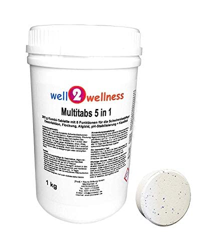 well2wellness Chlor Multitabs 200g 1,0 kg | Schützt Pooloberfläche | Langsamlöslich | 5 Wirkungen in 1 Tablette | Langanhaltende Wirkung | Multifunktionstabletten | Reinigungstabletten von well2wellness