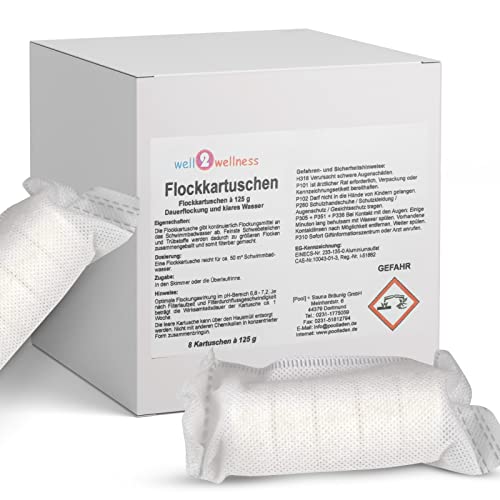 Flockkartuschen 1,0 kg (8 x 125g) - Flockungsmittel - Wirkt gegen Trübungen - Einfache Anwendung - Pool-Reinigung - Reinigungskartuschen von well2wellness