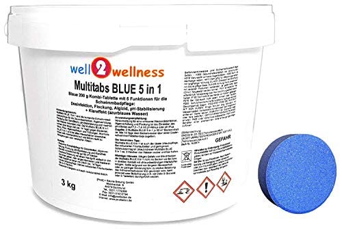 well2wellness Multitabs Blue 5in1 200g 3,0 kg | Chlor Tabletten | Langsamlöslich | 5 Wirkungen in 1 Tablette | Langanhaltende Wirkung | Multifunktionstabletten | Reinigungstabletten von well2wellness