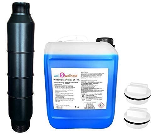 Pool Überwinterungsset 6 mit Skimmerstopfen, 2 Verschlusskappen (38mm) + Winterkonservierer Extra 5,0 l von well2wellness