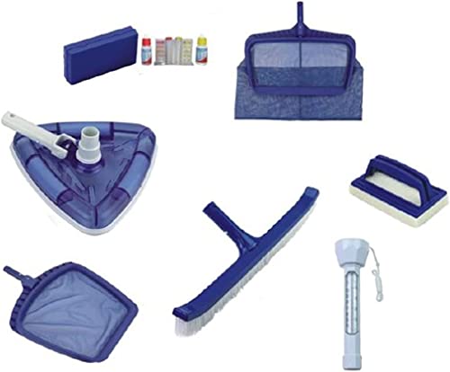 well2wellness Pool Zubehör Set 3 Premium / 7-teilig mit Bodenkescher, Laubkescher, Thermometer, Bodensauger Dreieck, Beckenbürste, Pad Plus Test-Kit für Chlor/pH (P1862) von well2wellness