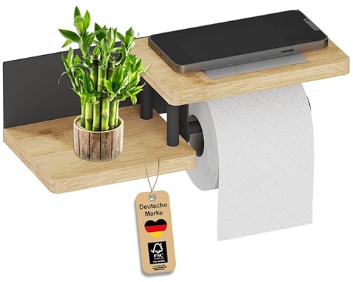 welldoo® Stilvolle Hygge Deko fürs Bad: Klopapierhalter ohne Bohren – die WC Papier Halterung bietet Ordnung; Toilettenpapierhalter mit Ablage und Toilettenpapierhalter Holz runden das Design ab. von welldoo