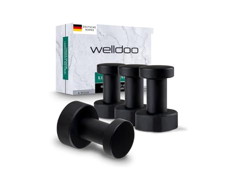 welldoo Handtuchhaken ohne bohren - 4er Set schwarz matt - Wandhaken, selbstklebende Garderobenhaken, Klebehaken für Bad, Büro, Garage, Handtuchhaken von welldoo