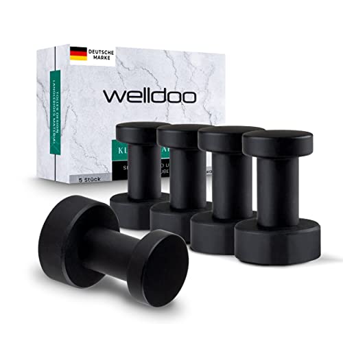 welldoo Handtuchhaken ohne bohren - 5er Set schwarz matt - Wandhaken, selbstklebende Garderobenhaken, Klebehaken für Bad, Büro, Garage, Handtuchhaken von welldoo