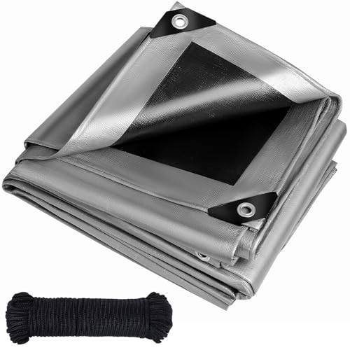 3m X 4m Abdeckplane mit ösen 260g/m² Zelt wasserdicht Schutz Gewebe Plane Allzweck Reißfest langhaltig UV-stabilisiert für Gartenmöbel Trampolin Dach Auto LKW Holz Boot sandkasten (Silber-schwarz) von wellmall-hula