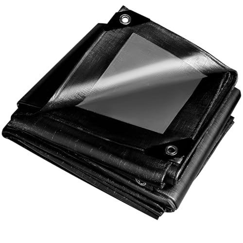 Wellmall-hula Gewebeplane Schwarz Abdeckplane mit ösen 260g/m² Zelt wasserdicht LKW Schutzplane Allzweck Reißfest UV Abdeckfolie für Gartenmöbel Trampolin Dach Auto Holz Boot Abdeckung (2m x 5m) von wellmall-hula