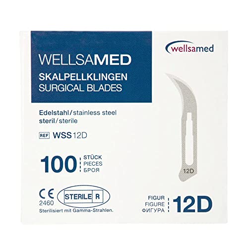 Wellsamed Skalpellklingen Edelstahl Figur 12D, 100 Stück, steril verpackt von Wellsamed