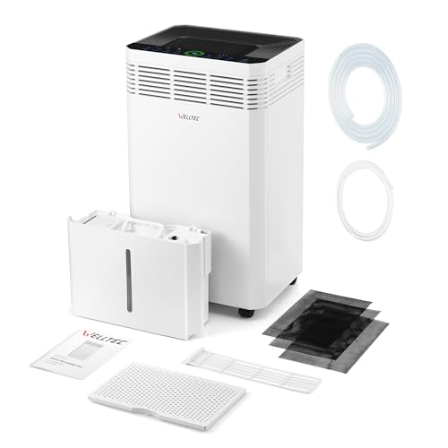 Welltec DHN60 Pro Luftentfeuchter | max. 60 l/24h | für Räume von 140 m² | Kondensatablasspumpe | Luftstrom max. 650 m³/h | mit Kohlefilter und UV-Lampe zur Luftreinigung von welltec