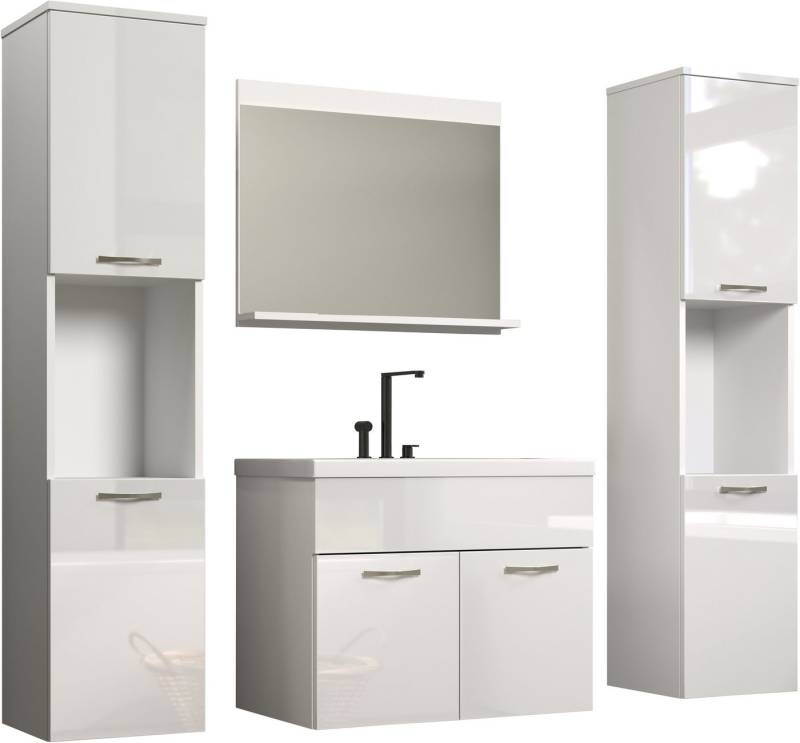welltime Badezimmer-Set Kuba, (Komplett-Set, 4-St), Hängeschränke, Waschtisch mit Waschbecken und Wandspiegel mit Ablage von welltime