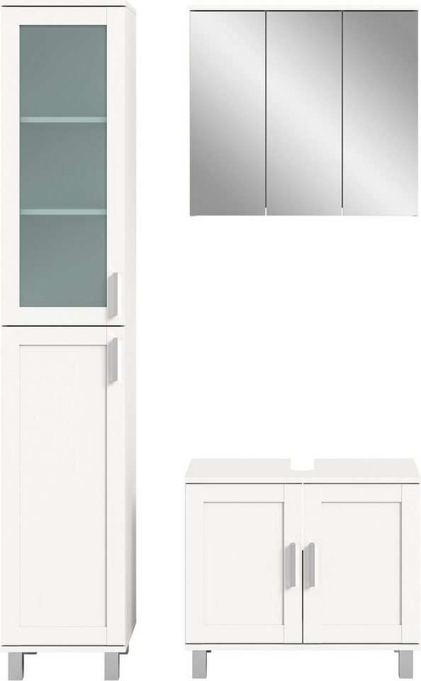 welltime Badmöbel-Set, (3-St), bestehend aus Hochschrank, Waschbeckenunterschrank, Spiegelschrank von welltime