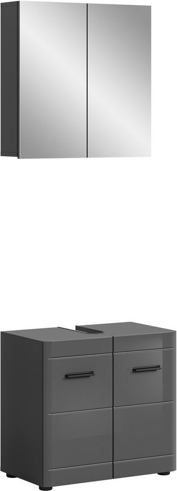 welltime Badmöbel-Set Doux, bestehend aus: Waschbeckenunterschrank und Spiegelschrank, (2-St), hochwertige hochglanz MDF Front mit Rillenfräsung von welltime