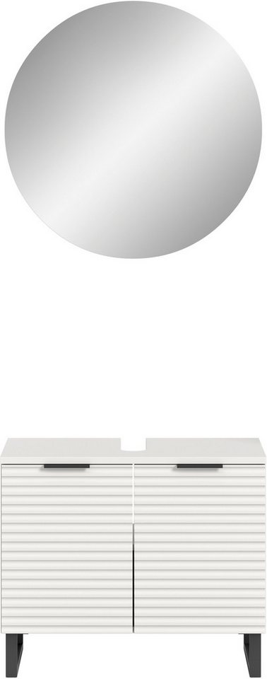 welltime Badmöbel-Set Litica, Breite 70 cm, hochwertige Rillenfräsung, Metallkufen, (2-St), best. aus.: Waschbeckenunterschrank, Spiegelschrank von welltime