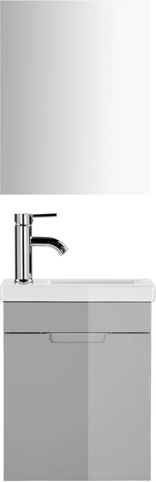 welltime Badmöbel-Set Lund Gästebad Gästebadezimmmer Set Gäste-WC Waschplatzset, (Komplett-Set), Waschtisch, Spiegel und Waschbecken Breite 40 cm von welltime