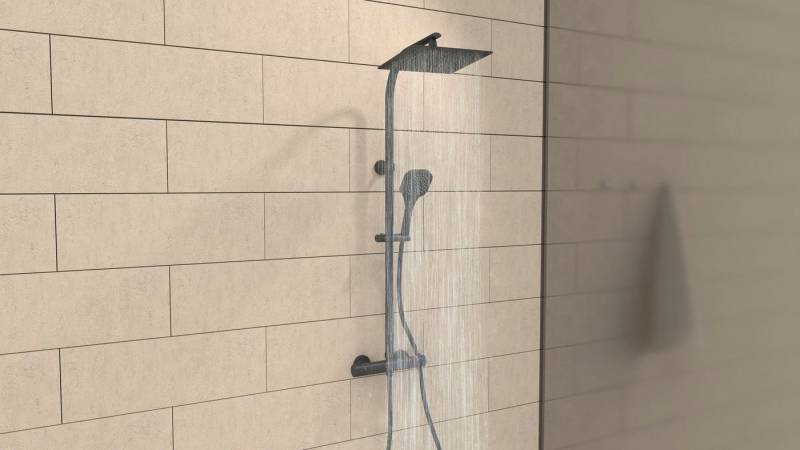 welltime Duschsystem Turin, Höhe 115 cm, Überkopfbrauseset eckig mit Thermostat,30cm Kopfbrause mit Regendusche von welltime