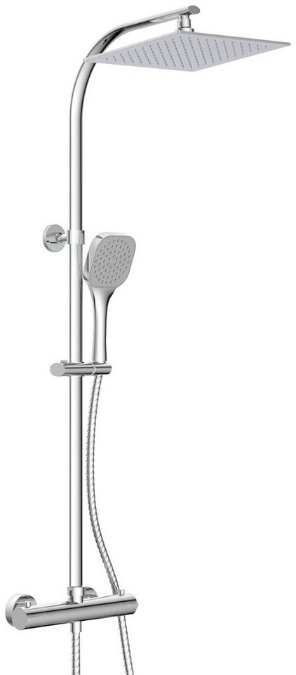 welltime Duschsystem Turin, Höhe 115 cm, Überkopfbrauseset eckig mit Thermostat,30cm Kopfbrause mit Regendusche von welltime