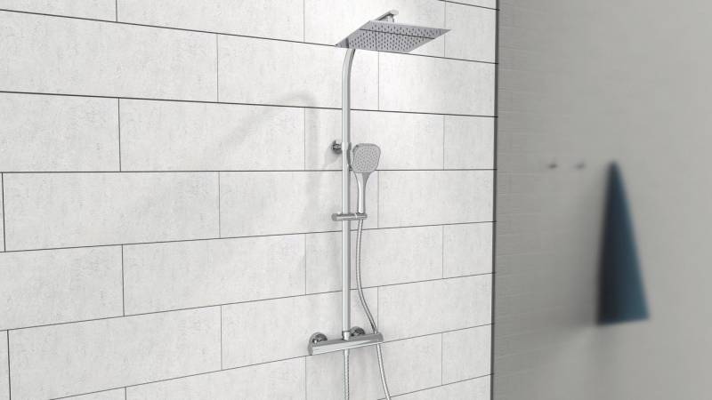 welltime Duschsystem Turin, Höhe 115 cm, Überkopfbrauseset eckig mit Thermostat,30cm Kopfbrause mit Regendusche von welltime