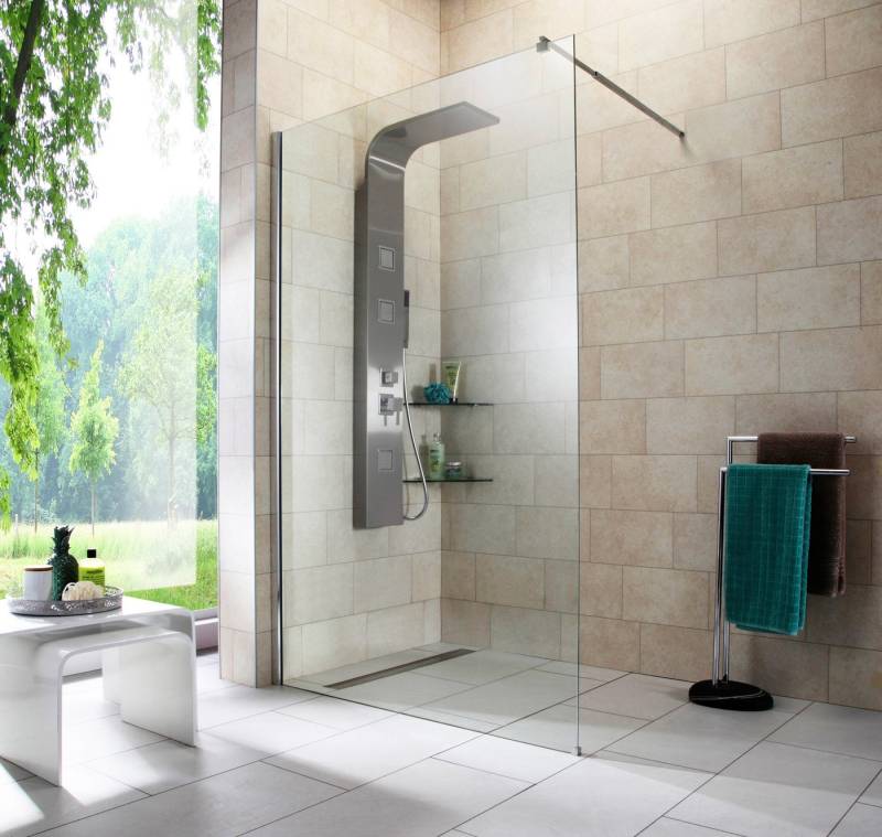 welltime Walk-in-Dusche Tropea light, Einscheibensicherheitsglas, Inklusive verstellbarem Wandarm von welltime