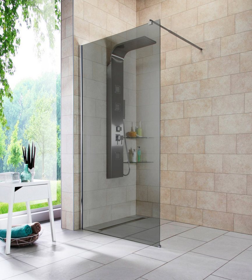 welltime Duschwand Duschabtrennung, Sicherheitsglas, Walk-In, Glaswand mit Wandhalterung von welltime