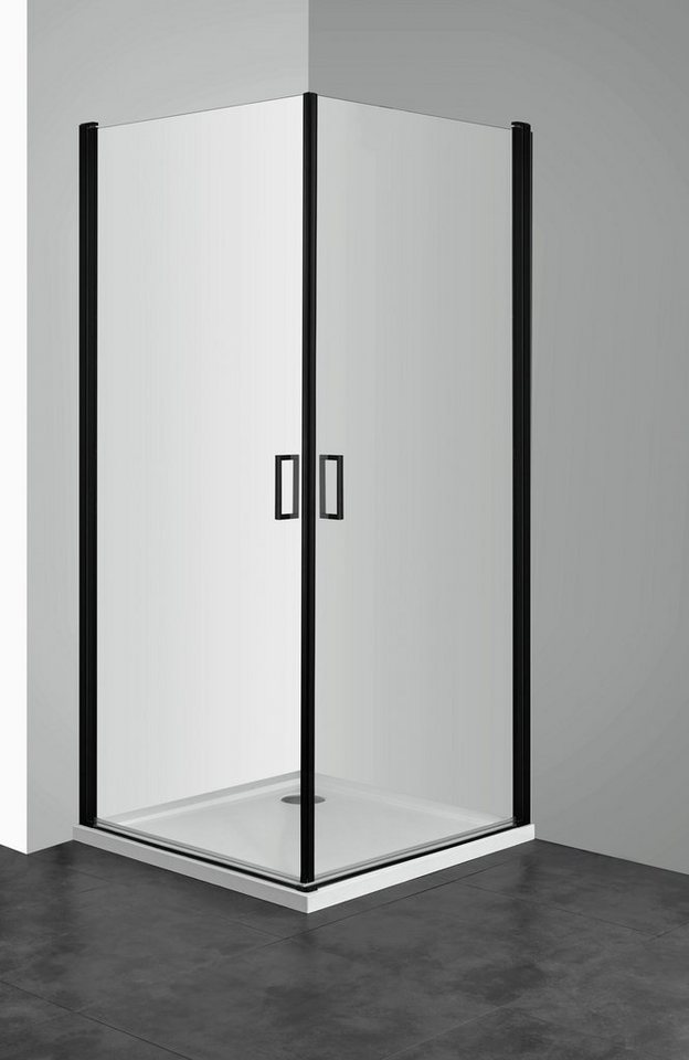 welltime Eckdusche Florenz 2.2 Black, BxT: 90x90 cm, Sicherheitsglas, Hebe-Senk-Mechanismus, barrierefrei einbaubar, mit Drehtüren von welltime