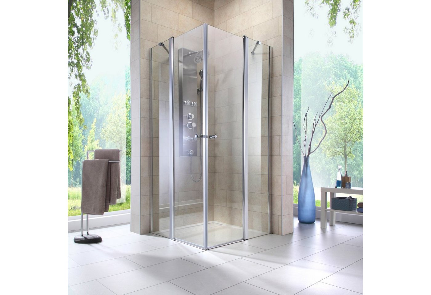 welltime Eckdusche Florenz 4.2, BxT: 90x90 cm, Sicherheitsglas, Hebe-Senk-Mechanismus, barrierefrei einbaubar, mit Drehtüren von welltime