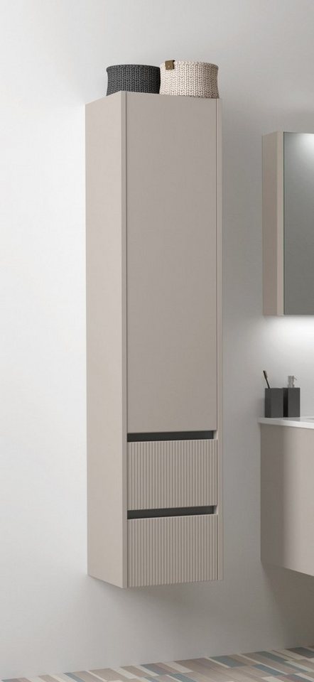 welltime Hochschrank Urban Schubladen mit Softclose, Glaseinlegeböden, Schubladenfront geriffelt von welltime