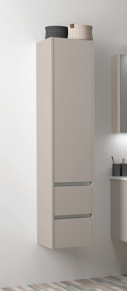 welltime Hochschrank Urban Schubladen mit Softclose, Glaseinlegeböden, Schubladenfront geriffelt von welltime