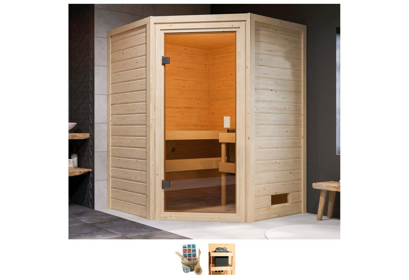 welltime Sauna Anni, BxTxH: 145 x 145 x 187 cm, 38 mm, ohne Ofen von welltime