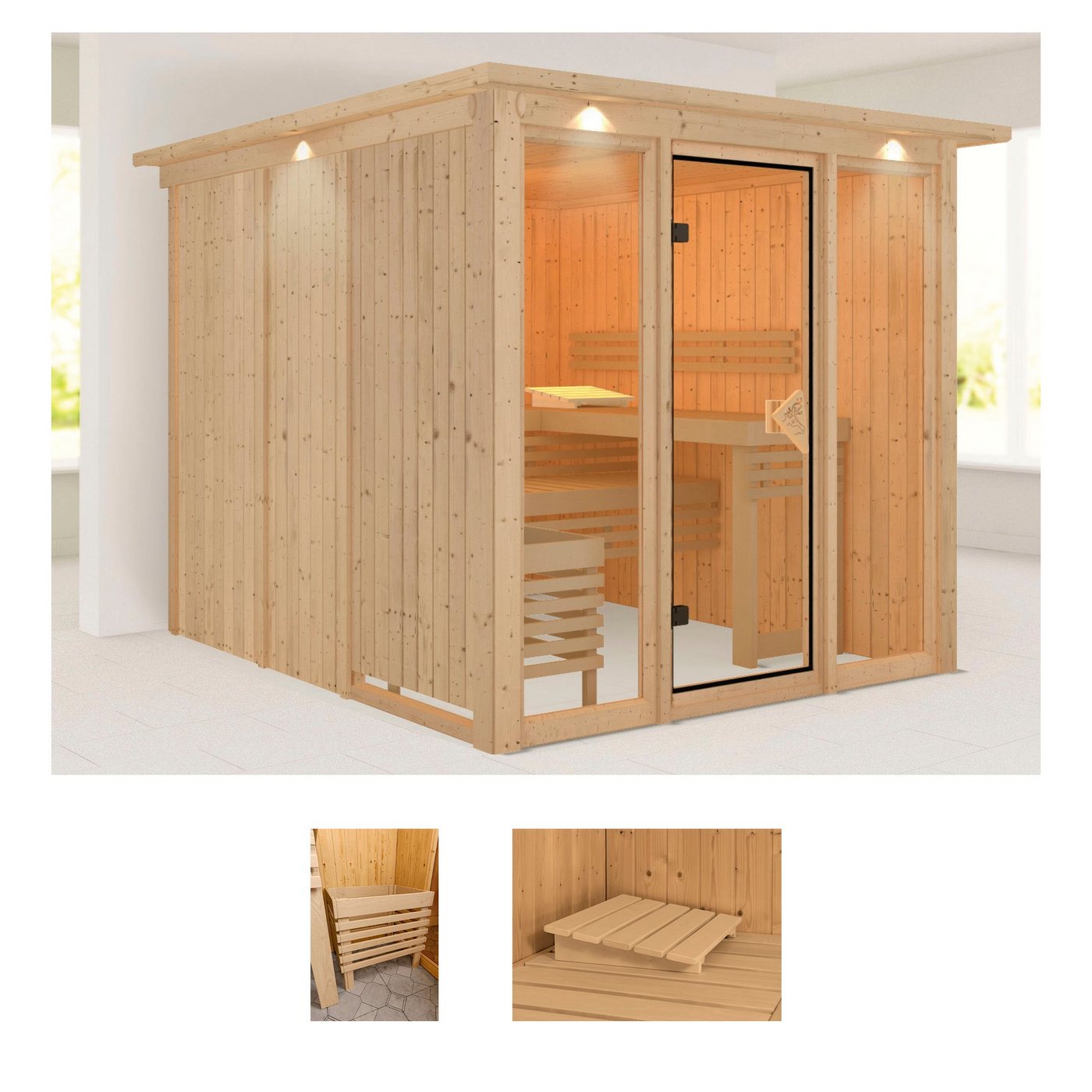 welltime Sauna Artja, BxTxH: 240,5 x 248 x 202 cm, 68 mm, naturbelassen, ohne Ofen von welltime