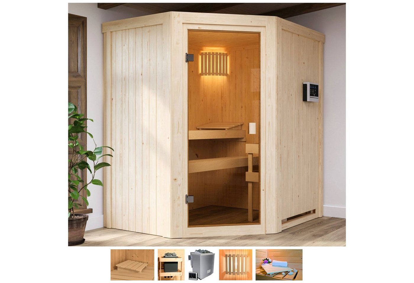 welltime Sauna Fedder, BxTxH: 170 x 151 x 198 cm, 68 mm, 4,5-kW-Bio-Ofen mit ext. Steuerung von welltime