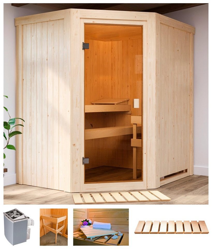 welltime Sauna Fedder, BxTxH: 170 x 151 x 198 cm, 68 mm, 4,5 kW Ofen mit int. Strg. von welltime