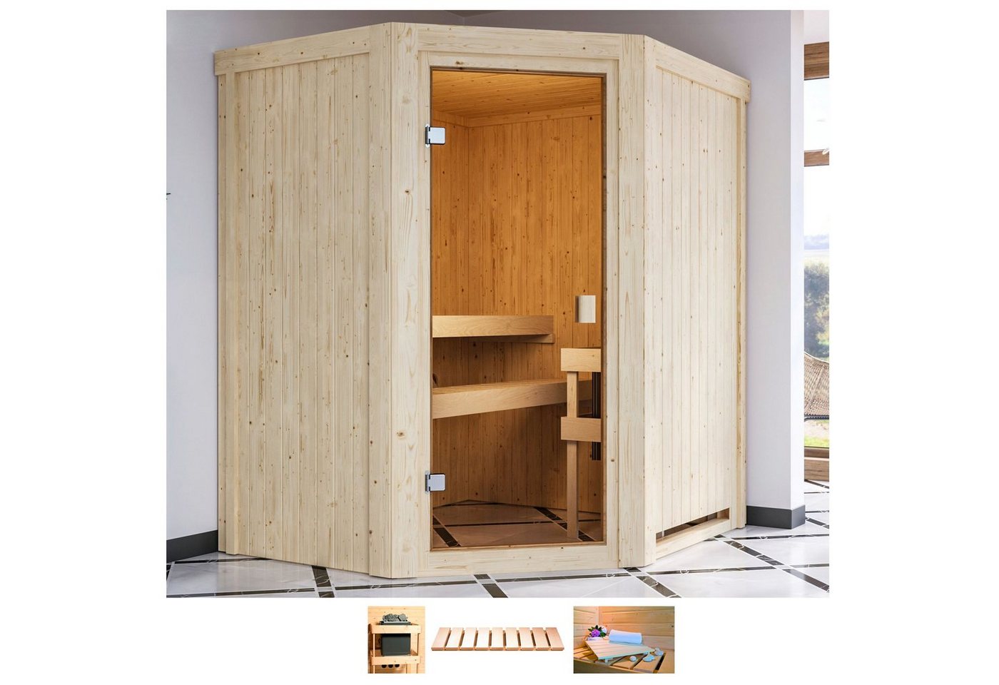 welltime Sauna Fedder, BxTxH: 170 x 151 x 198 cm, 68 mm, ohne Ofen von welltime