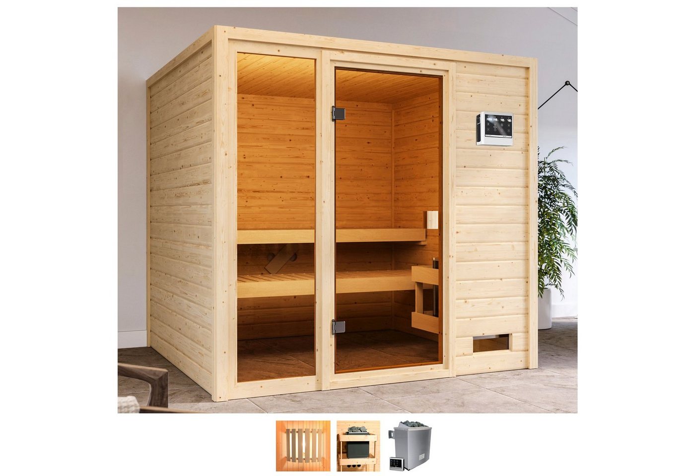 welltime Sauna Jackie, BxTxH: 196 x 196 x 187 cm, 38 mm, 9-kW-Bio-Ofen mit ext. Steuerung von welltime