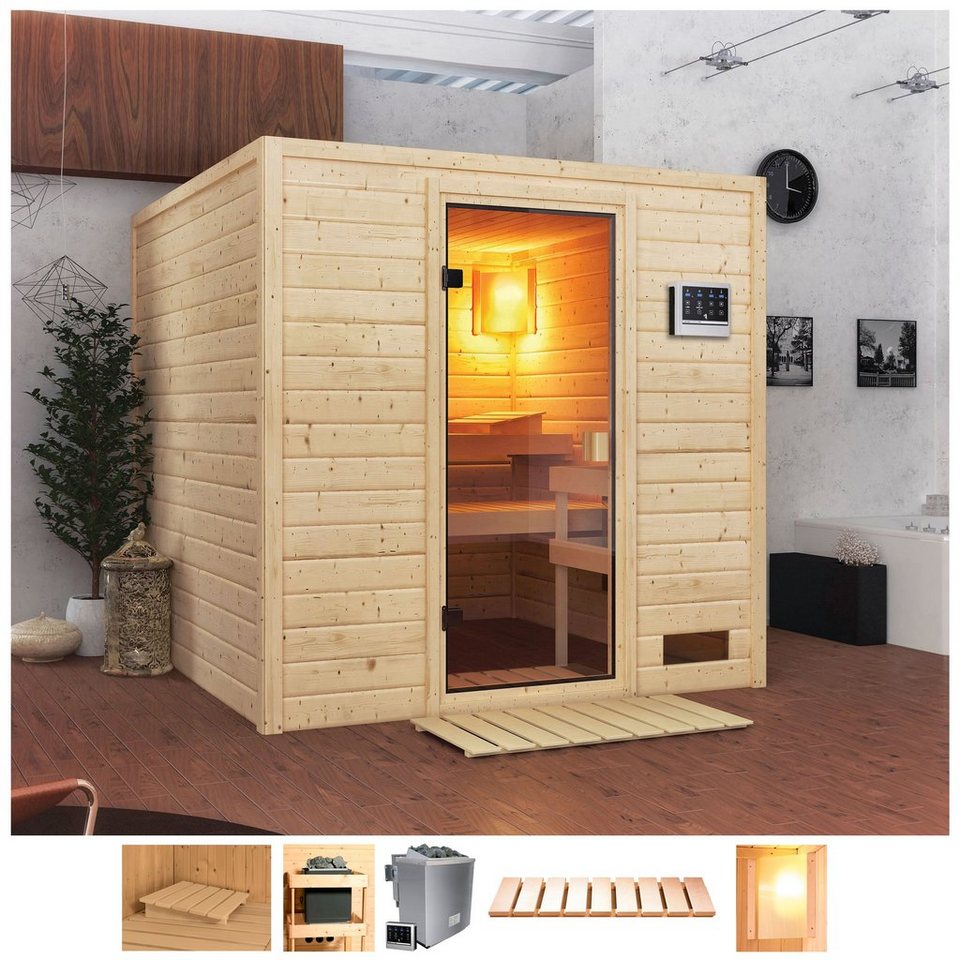 welltime Sauna Jacky, BxTxH: 195 x 195 x 187 cm, 38 mm, 4,5-kW-Bio-Ofen mit ext. Steuerung von welltime