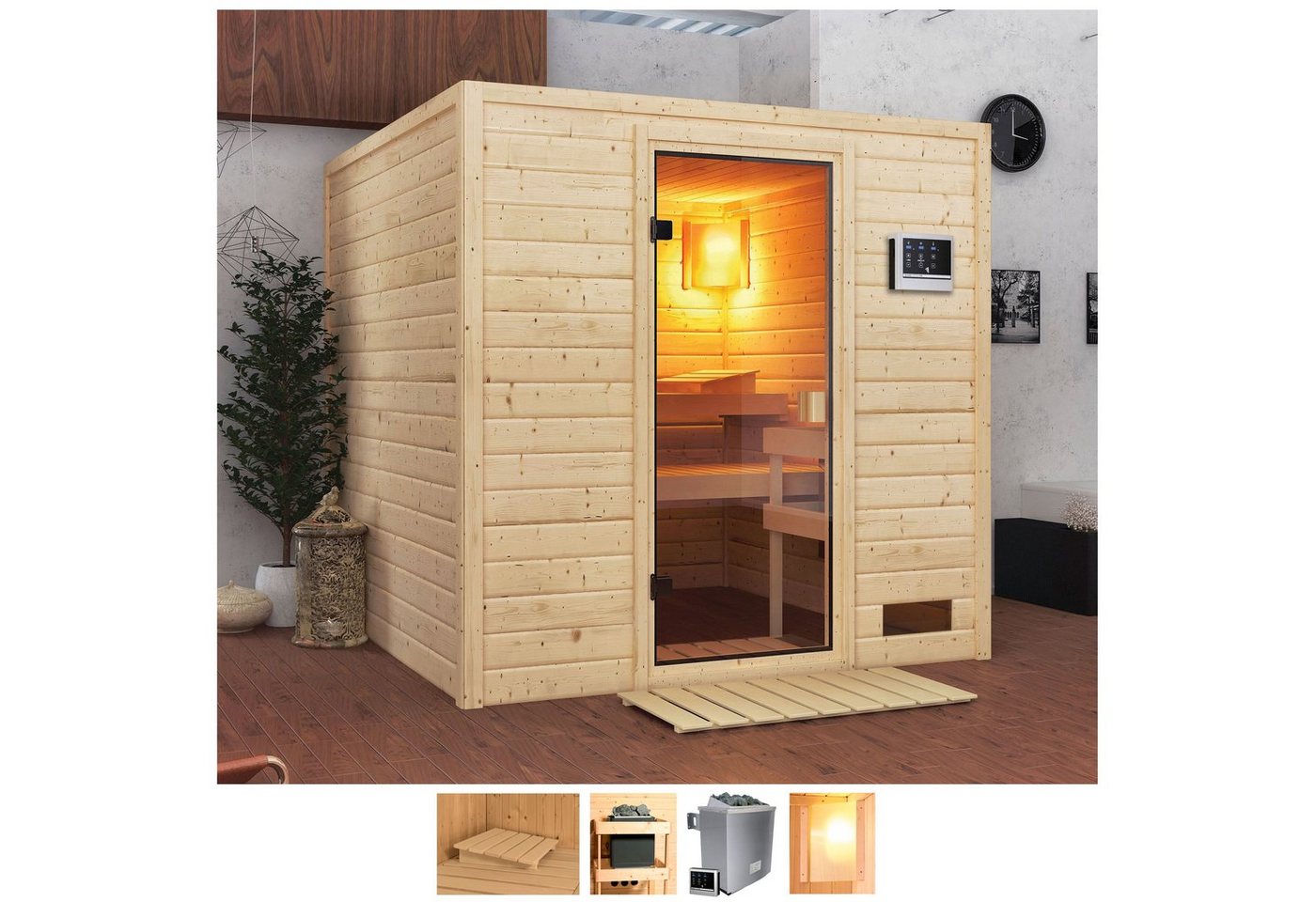 welltime Sauna Jacky, BxTxH: 195 x 195 x 187 cm, 38 mm, 4,5-kW-Ofen mit ext. Steuerung von welltime