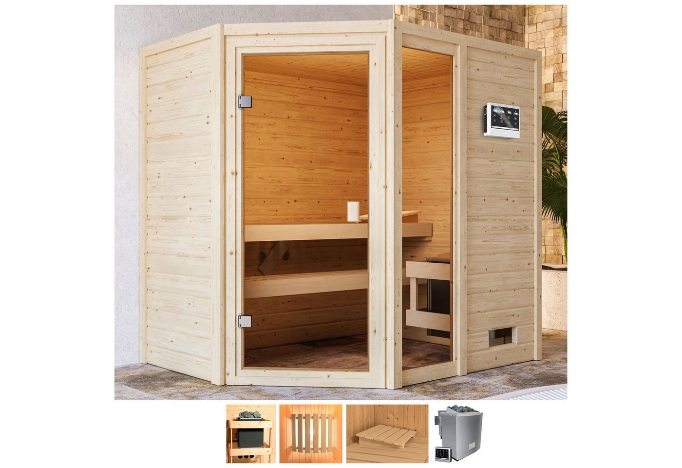 welltime Sauna Josie, BxTxH: 196 x 146 x 187 cm, 38 mm, 9-kW-Bio-Ofen mit ext. Steuerung von welltime