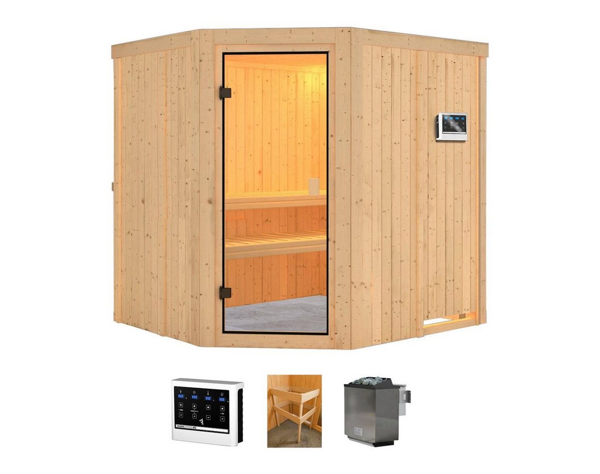 welltime Sauna Jupiter, BxTxH: 196 x 178 x 198 cm, 68 mm, (Set) 9 kW-Bio-Ofen mit ext. Steuerung von welltime