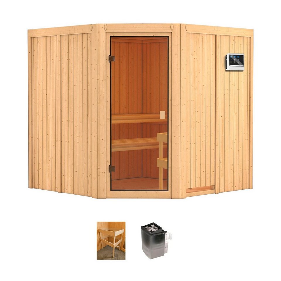 welltime Sauna Merkur, BxTxH: 196 x 196 x 198 cm, 68 mm, (Set) 9 kW-Ofen mit int. Steuerung von welltime