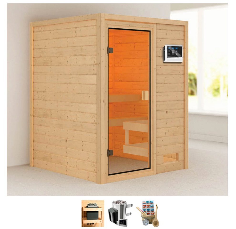 welltime Sauna Sandy, BxTxH: 145 x 145 x 187 cm, 38 mm, 3,6-kW-Plug & Play Ofen mit ext. Steuerung von welltime