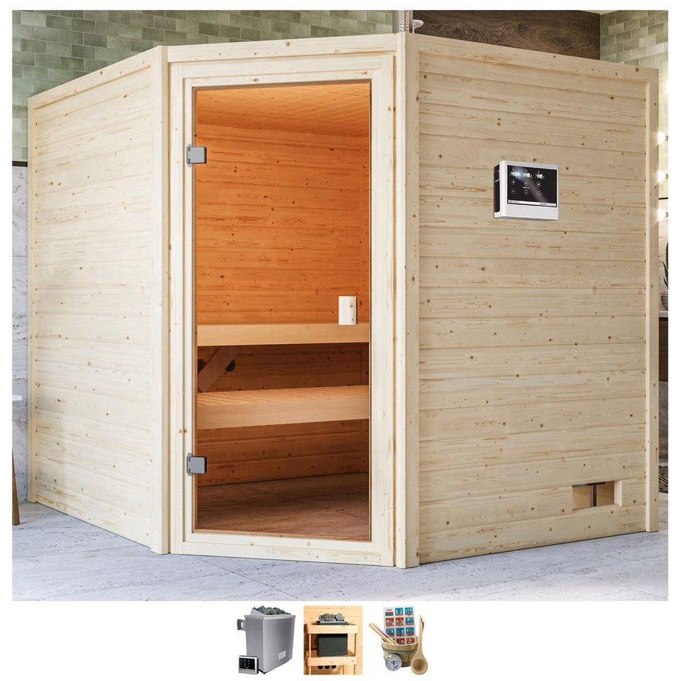 welltime Sauna Tami, BxTxH: 195 x 195 x 187 cm, 38 mm, 4,5-kW-Ofen mit ext. Steuerung von welltime