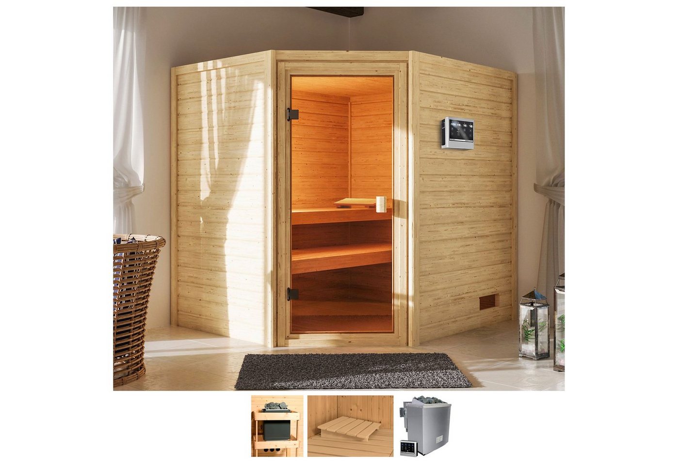 welltime Sauna Trixi, BxTxH: 195 x 169 x 187 cm, 38 mm, 4,5-kW-Bio-Ofen mit ext. Steuerung von welltime