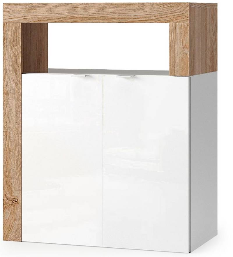 welltime Unterschrank Hamburg Höhe 78 cm, Breite 64 cm, Badkommode mit 2 Türen, Badezimmerschrank, dekorativer Rahmen, offenes Fach, Metallgriffe von welltime