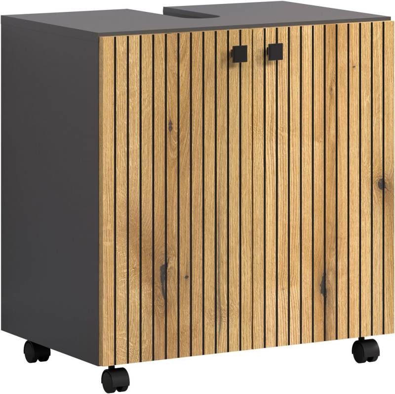 welltime Waschbeckenunterschrank Amrum (1-St) BxHxT 80 x 64 x 42cm Waschbeckenunterschrank Eiche Rillenoptik von welltime